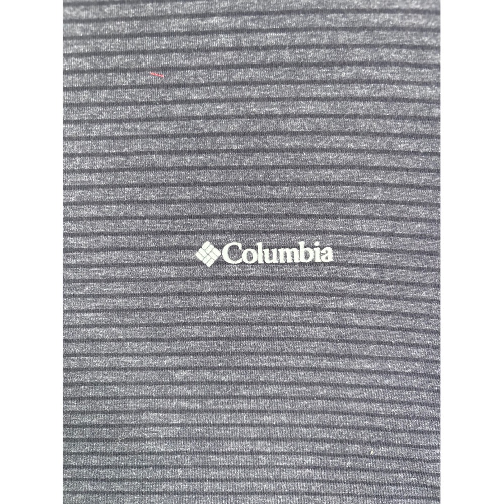 Columbia Mens Navy Blue Grey Striped Short Sleeve Crewneck T-Shirt Size Medium - Picture 2 of 7